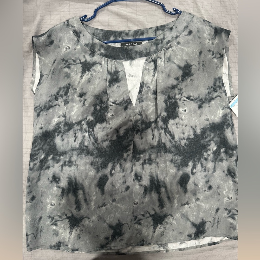 Acrobat Black and Gray Tie-Dye Silk Blouse Size M